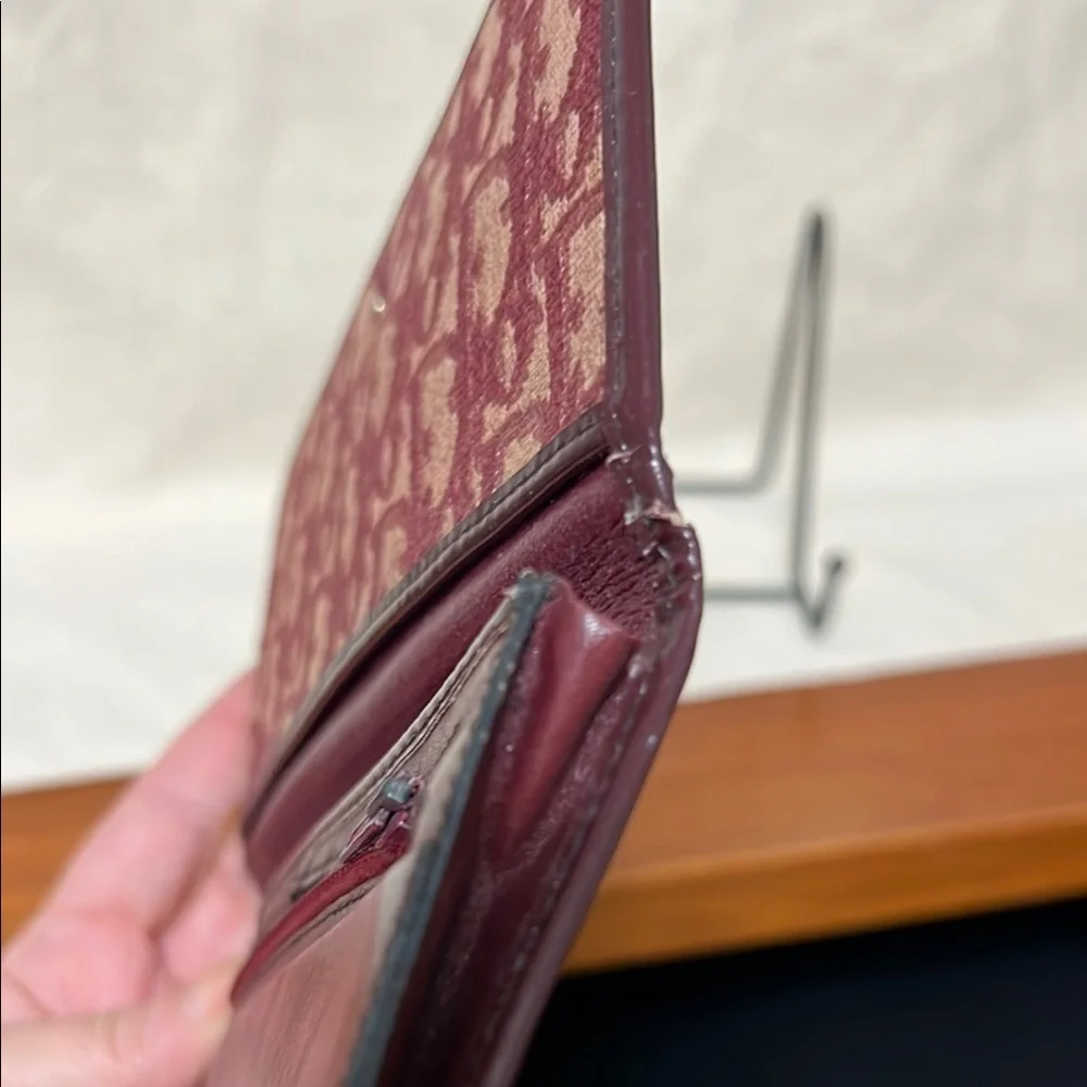 Dior Burgundy and Beige Logo Jacquard Wallet